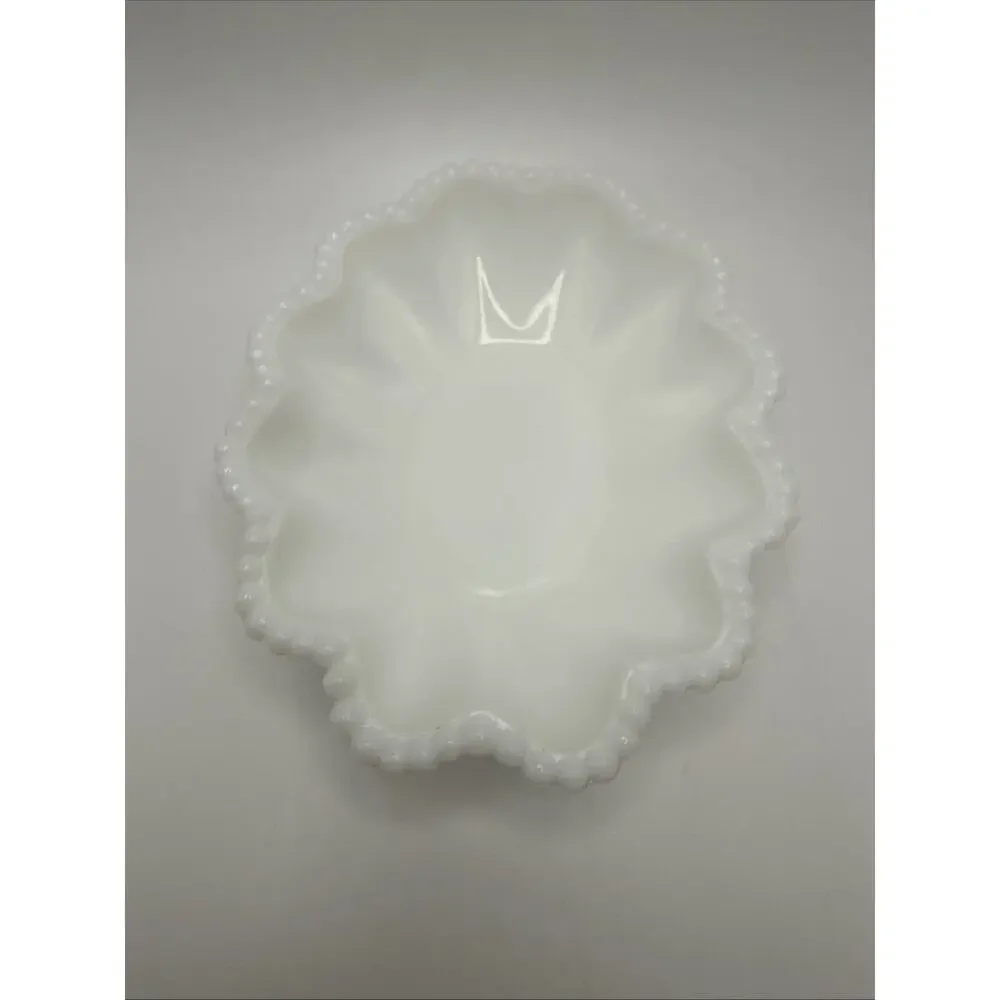 Vintage Westmoreland Milk Glass Doric Lace Oval Bowl Bead Ruffle Trinket Dish